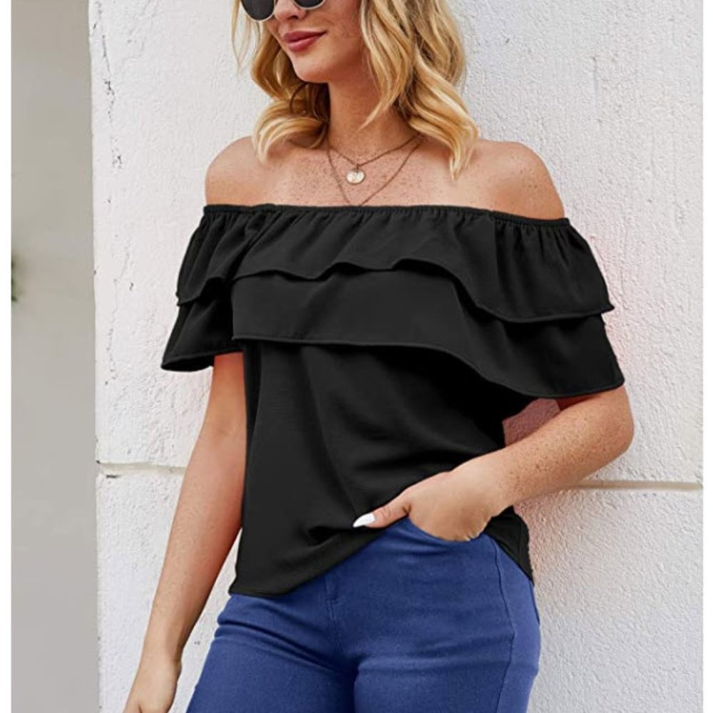 Women's Black Off the Shoulder Ruffle Top NWOT